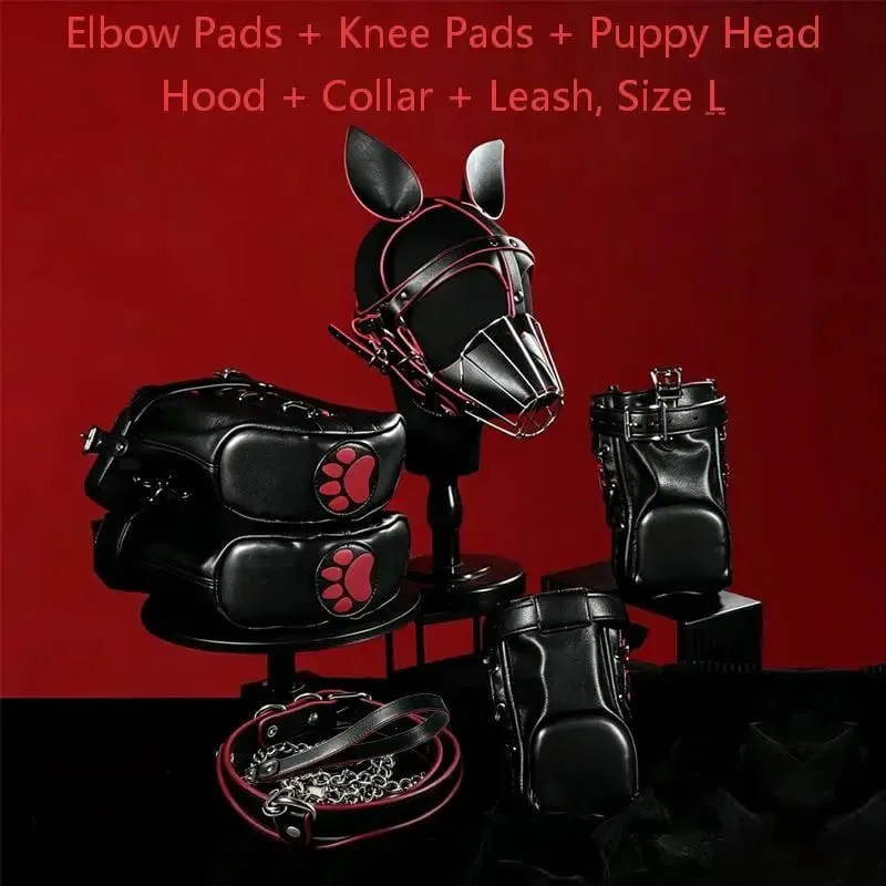 Adult Games Puppy Role Play Kits with Fetish Puppy Hood Mask Binding Gloves Boots Protectors for Couple Crawling SM Sex Toys 18+