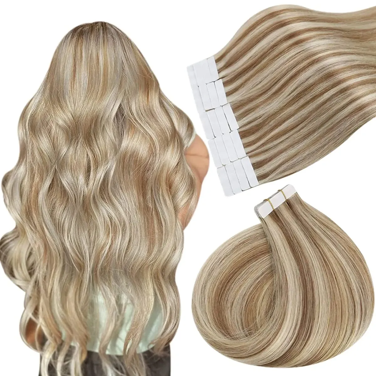Ugeat Remy Tape in Human Hair Extensions 100% Real Natural Human Hair Tape 12-24inch 20Pcs 50g Per Pack for Party or Wedding