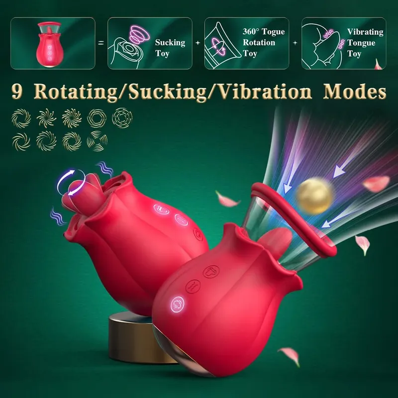 Sucking Licking G spot Vibrator Rose-Sex Toy Adult Sex Toys Removable Cup Clit Nipple Stimulation 360° Rotation Vibrators 18+