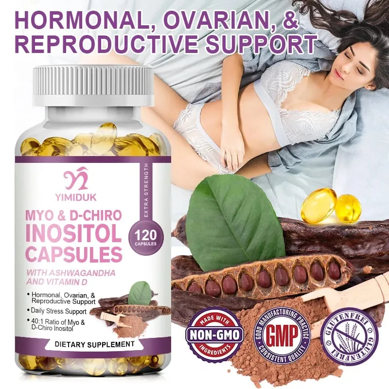 Myo Inosito Capsules & D-Chiro Inositol with Ashwagandha Root & Vitamin D3 Hormone Balance for Women Regulate Menstrual Cycle