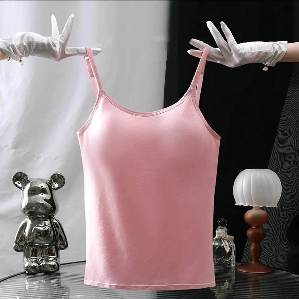 1pcs Girls Basic Solid Vest Female Casual Sleeveless Strap Top Four Season Traceless Women Tank Tops With Padded Cups Vests