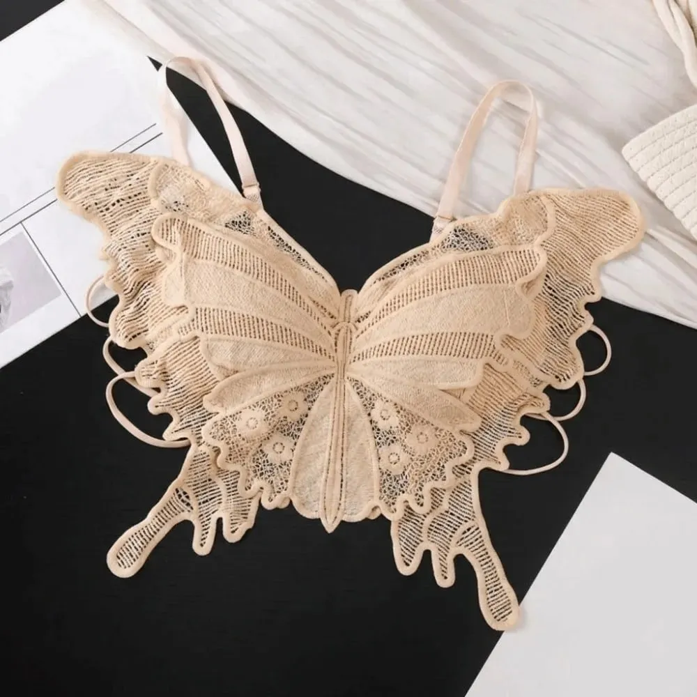 Fashion Backless Butterfly Bras Padded Slim Fit Lace Camisole Flower Korean Style Hollow-out Vest Tops Streetwear