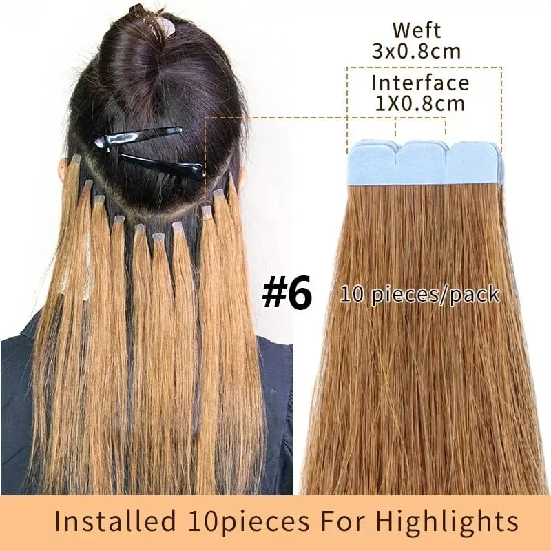 Remy Human Hair Mini Tape in Extensions 10Pcs Skin Weft Comfortable Wear for Women adding length boosting hair volume