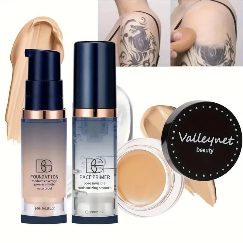 3pcs/Set Velvet Face Set Foundation+Primer+Concealer Waterproof and Long lasting Matte Effect Suitable for Beginners Travel Set.