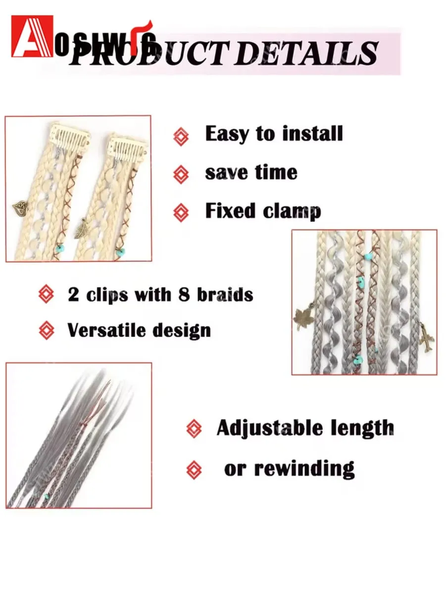 2pc Ombre Synthetic Bohemian Style Braids Hair Extensions Clip in Hairpiece Heat Resistant For Hairpieces Women Hair Accessories