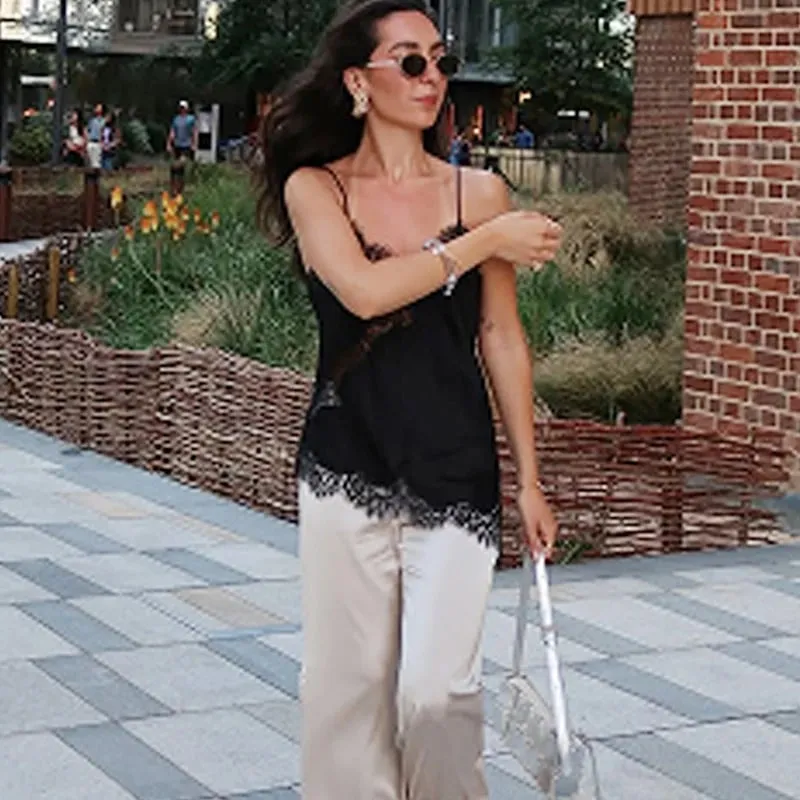 Lace Asymmetrical Top Women Tanks & Camis Summer 2025 Black Slip Sleeveless Top Ladies y2k Backless Off Shoulder Camisole