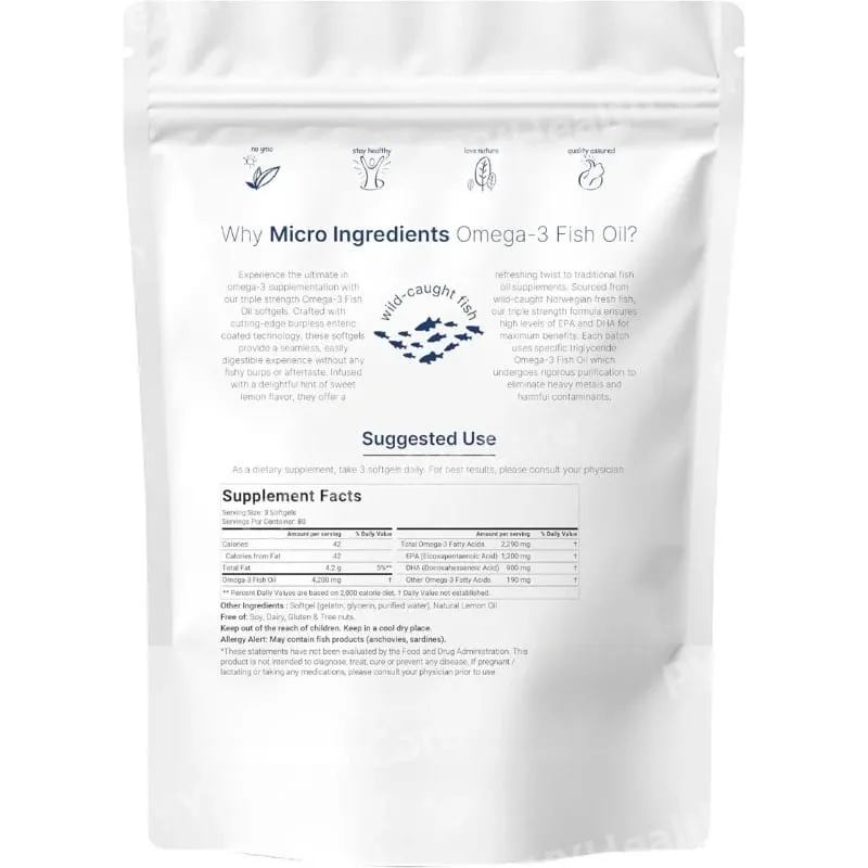 Triple Strength Omega 3 Fish Oil Supplements 4200mg Lemon Flavored Burpless EPA 1200mg DHA 900mg 240 Softgels