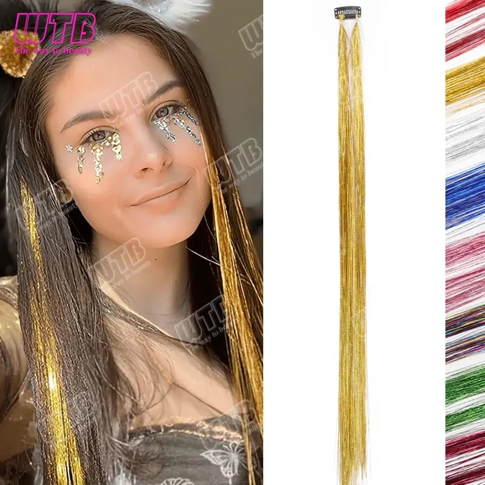 Multi-Color Glitter Synthetic Hair Extension Wig BB Clip Style Suitable for Women and Girls to Wear During Holidays and Events