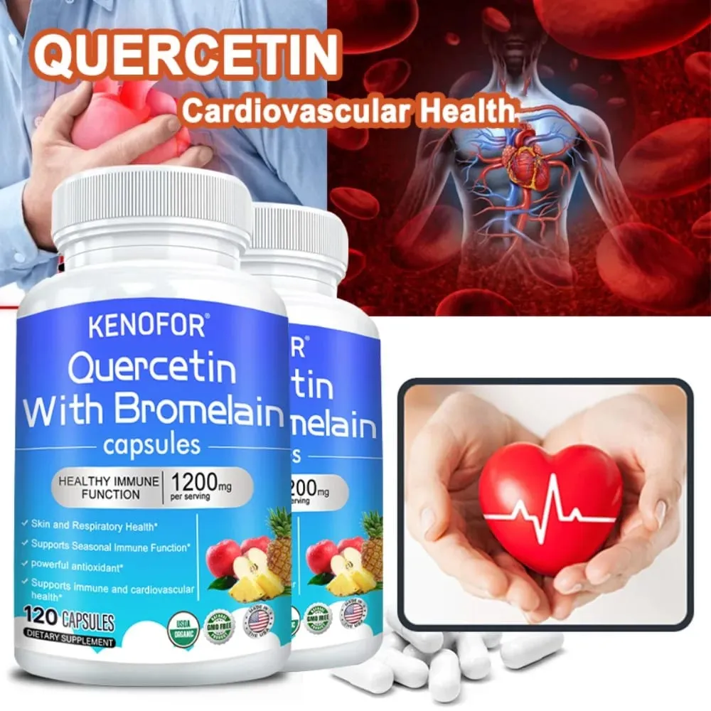 Quercetin Bromelain Capsules - Supports Immune Cardiovascular & Respiratory Health Antioxidant Supplements