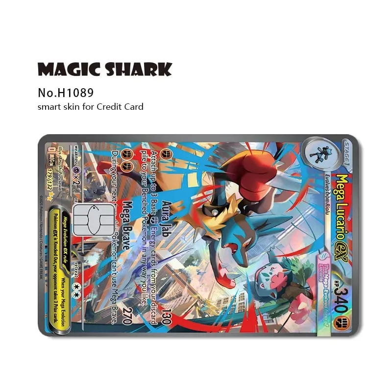 Magic Shark Mew Charizard EX Eevee Gengar Pikachu TCG Card Holographic Laser Skin Film Sticker for Bank Credit Card
