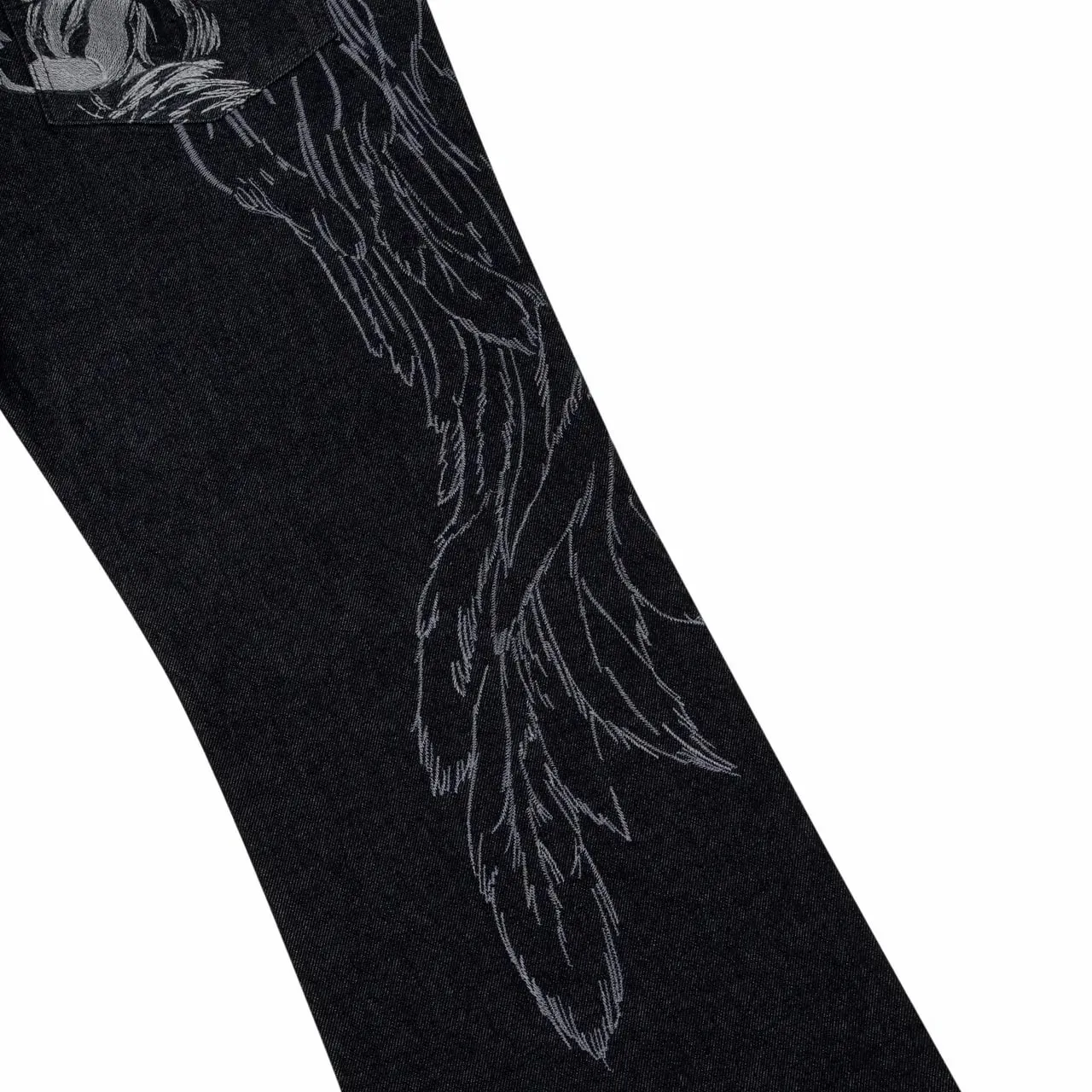 Black Winged Angel Skull Embroidered Baggy Denim Jeans Men Y2K Streetwear Vintage Oversized Cotton Casual Hip Hop Fashion Pants
