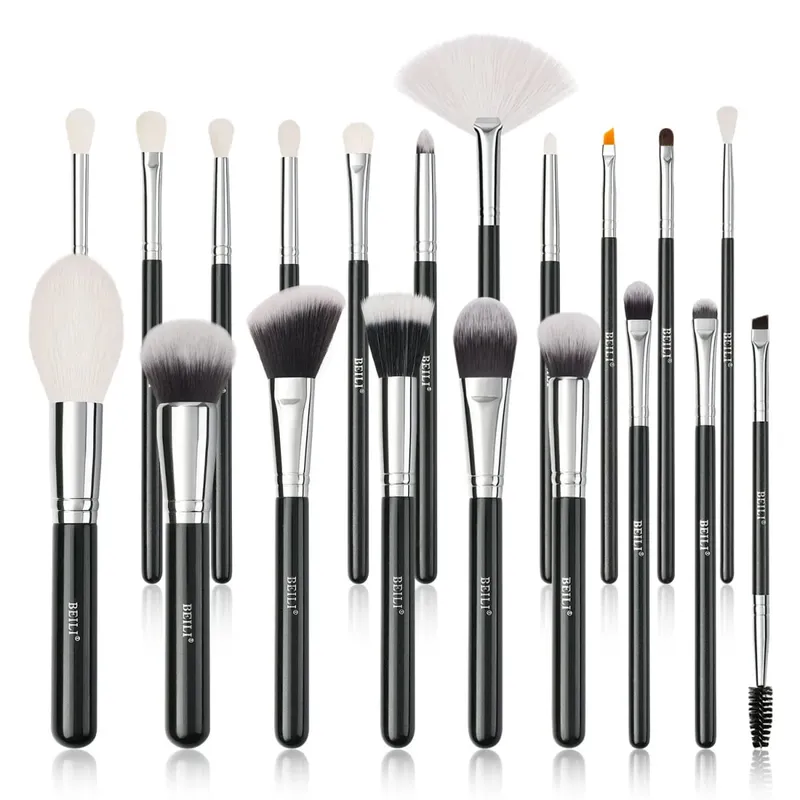 Black Professional Makeup Brush Set Natural Goat Hair Foundation Contour Eyeshadow Beauty Tools for Perfect Application