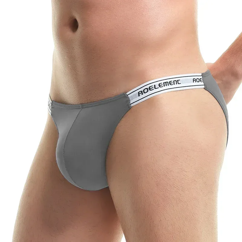 Men's Underwear Solid Color Elastic Tight Sexy Low Waist Ice Silk High Fork Thong Fitness Sports Comfortable Triangle Shorts