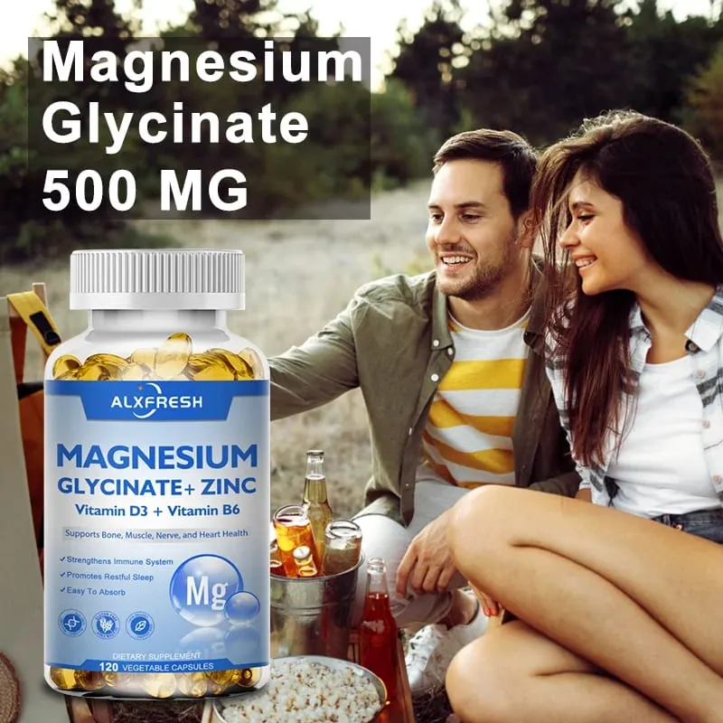 Magnézium-glicinát kapszula 500mg cinkkel D3-vitamin B6 Agymemória Fókusz Alvásnyugtató Táplálék-kiegészítő