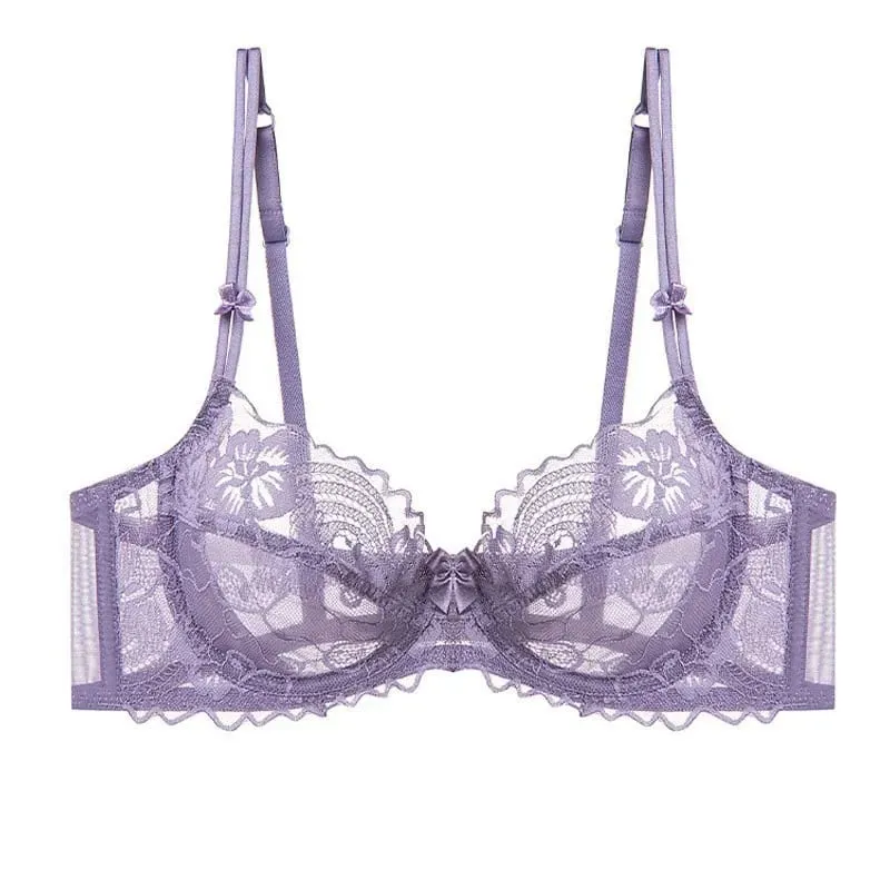 Victorian Lace Purple Underwear Set Soft Underwire Bralette Ultra Thin Anti-sagging Elegant Female Underwear Set