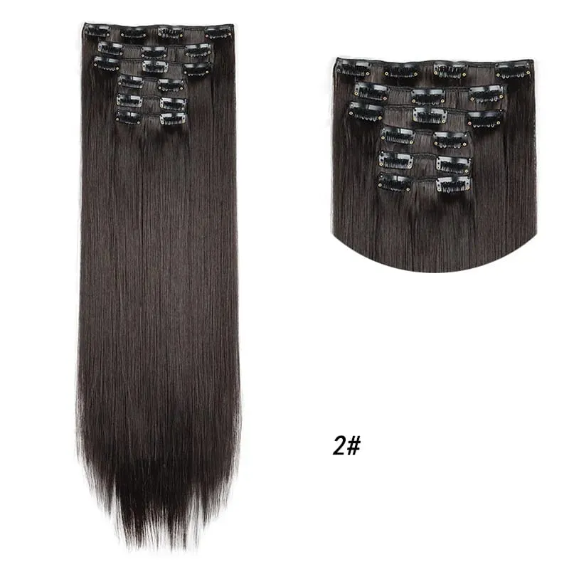 Clips In Hair Extension Long Straight Hair Pieces Clip In Hair Extension 24Inch 6Pcs Synthetic Fake Hair Ppieces For Women