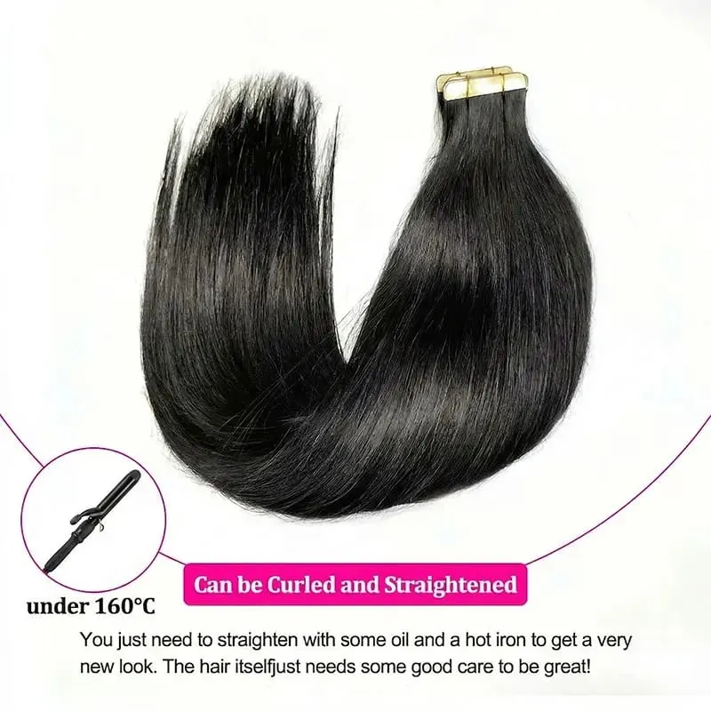 Tape In Hair Extensions Human Hair 16-24 Inch Seamless Invisible Remy Hair Extensions Tape Ins For Women Brazilian Natural Black 21Pcs 50g 100% Human Hair