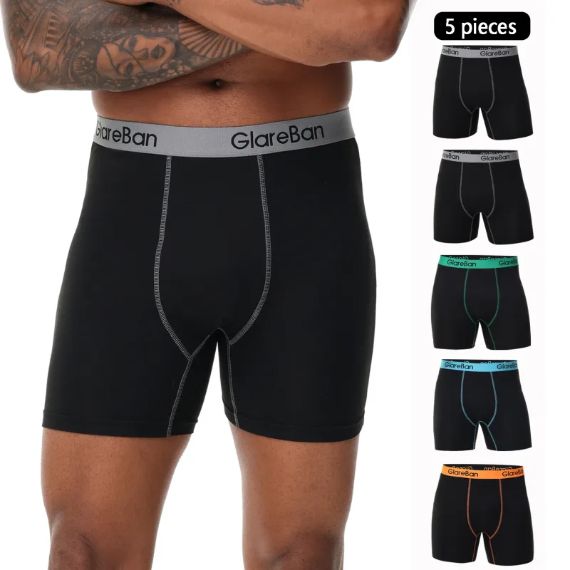 5pcs 세트 중간 길이 검은 복서 반바지 남자 속옷 통기성 남성 속옷 남자 옴므 Boxershorts 슬립 소프트 팬티 2024