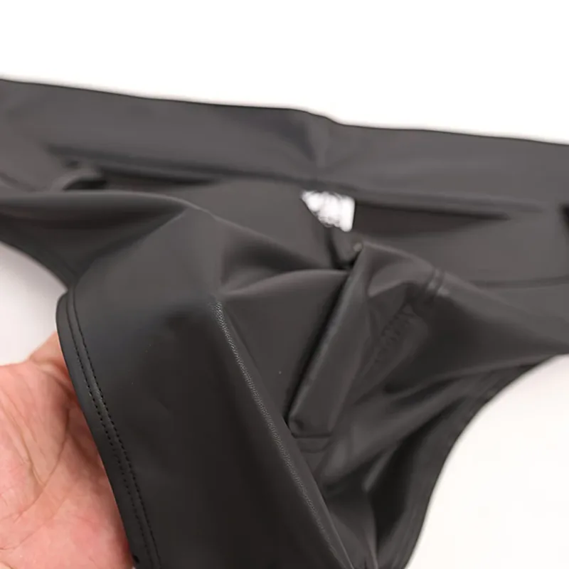 Men Faux Leather Shorts Thongs Button T Crotch Low Rise Very Hot Lingerie Sissy G-String T-Back Brief Underwear Men's Clothing