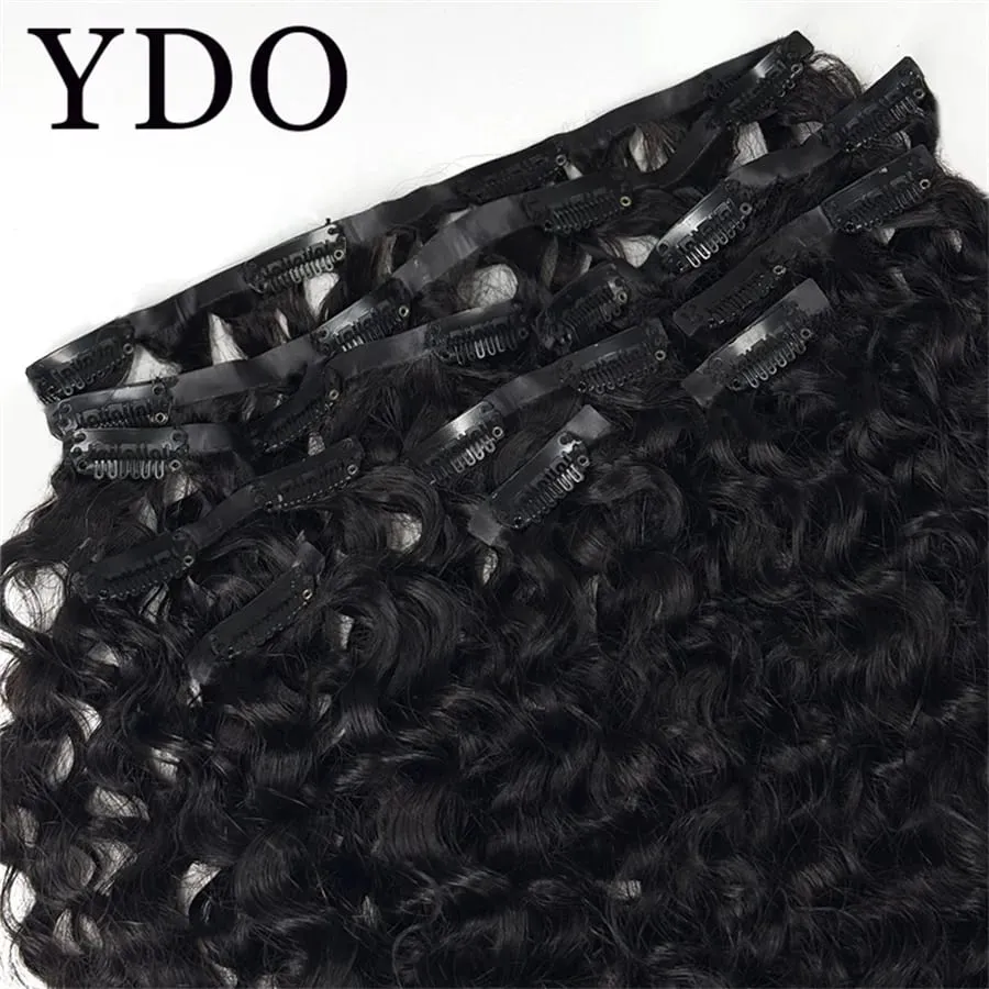 Burmese Curly Clip in Hair Extensions 100% Human Hair Full Head Deep Curly Wave Hair PU Clip in Bundle Extensions 9Pcs With 120G