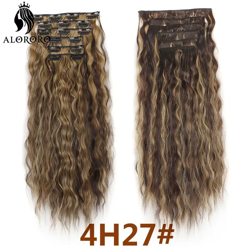 Alororo Synthetic Long Kinky Curly Clip In Hair Extension Full Head Afro Fake Hair Pieces Clip-on Blacke Brown Hair For Women