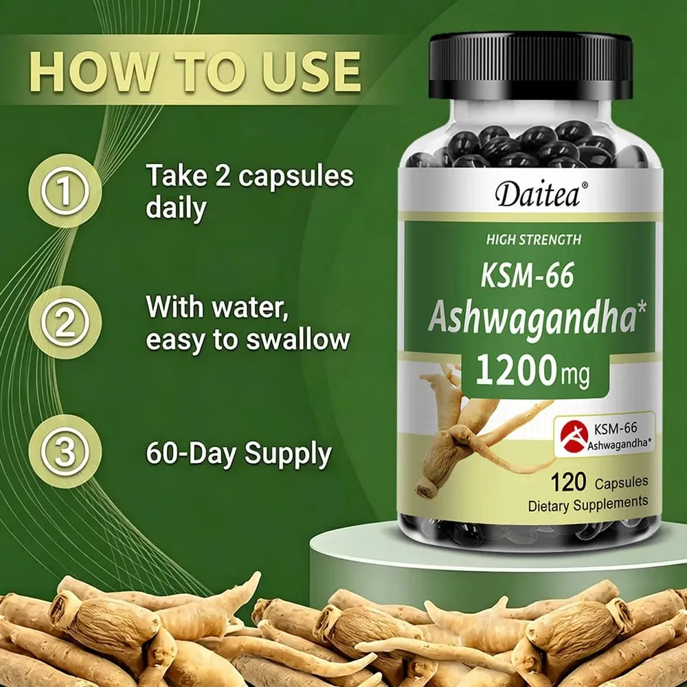KSM-66 Ashwagandha 1200mg Capsules Stress Relief Energy Focus Muscle Recovery & Mood Support Improves Athletic Performance
