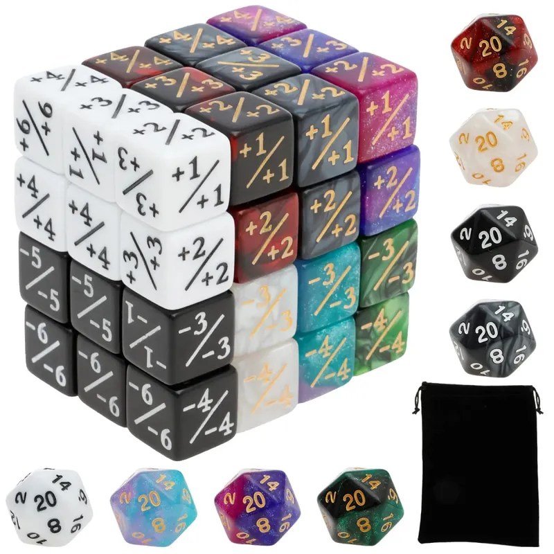 56/78Pcs Counter Dice Set Acrylic Plus and Minus Dice Set Keyword Counters Tokens Portable Card Games Accessories for Party Home