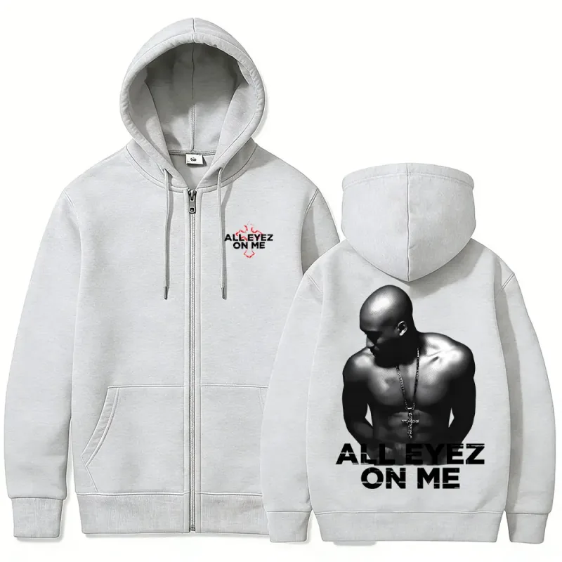 Rapper Tupac 2pac All Eyez on Me Cross Zipper Hoodie Men Women Hip Hop Fashion Zip Up Hoodies Men's Casual Oversized Streetwear