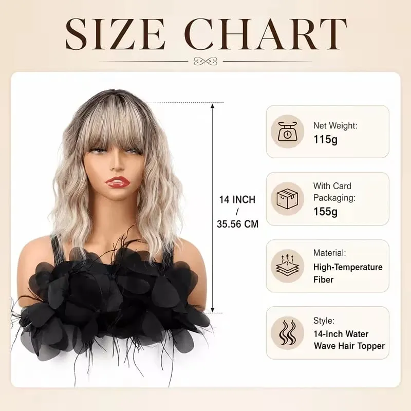 14Inch Synthetic Short Ombre Wavy Curly Topper Hair Extension for Women Clip In Top Hair Replacement Fiber Hair Accessory