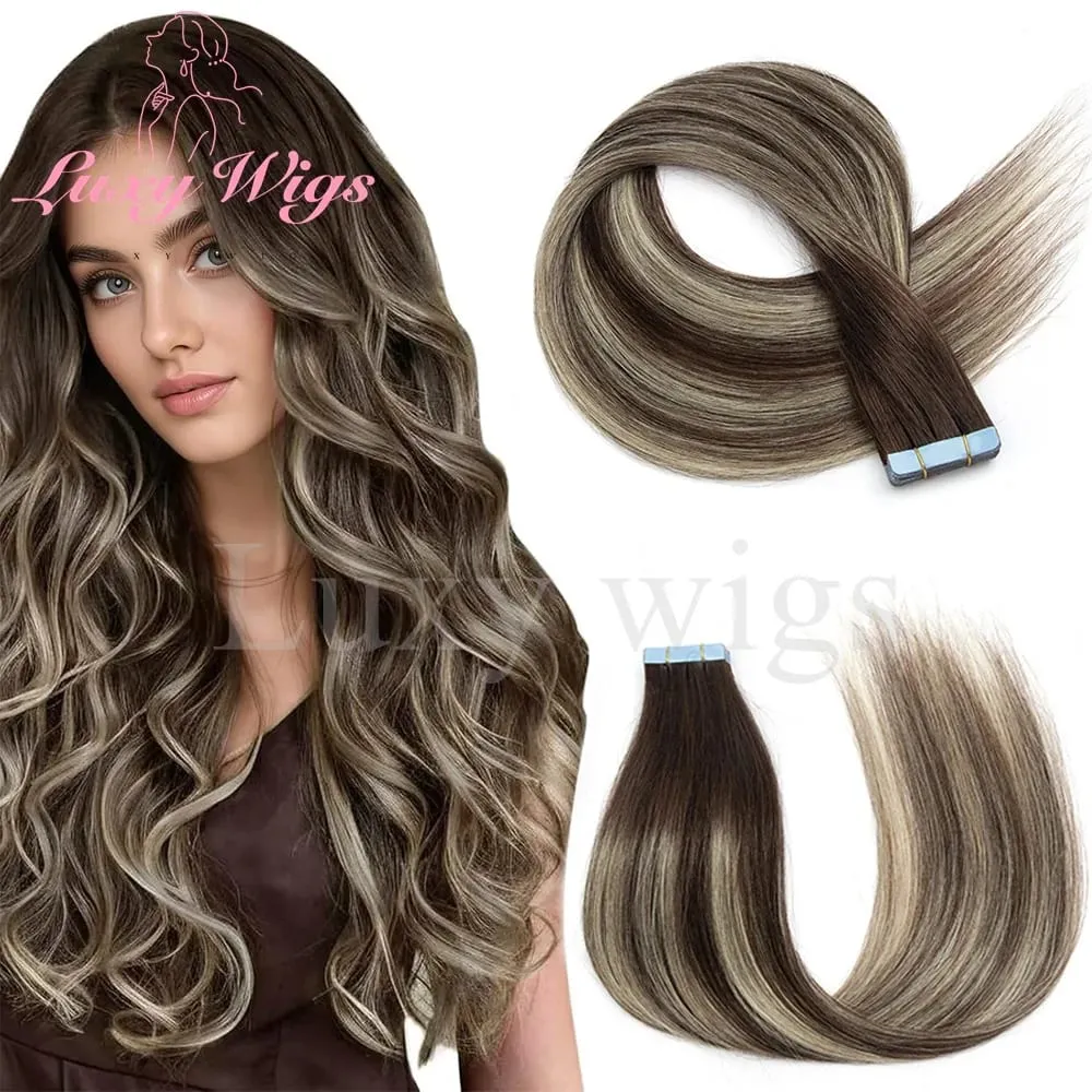 Highlights Blonde Tape in Hair Extensions Human Hair Straight Black Blonde Seamless PU Skin Weft Tape In Hair Extensions 20PCS