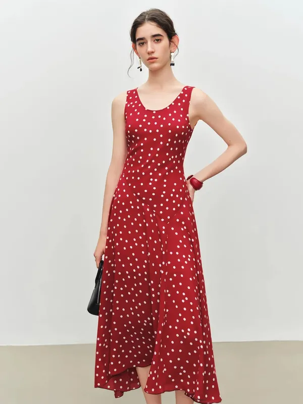 Diagonal Cut Retro Polka Dot Chiffon Slip Dress for Women 2026 Summer New Style U-neck Vest Dress Vintage Commuting — image 5