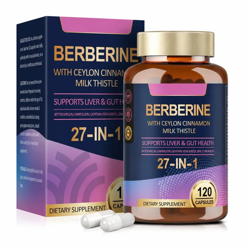 Suplemento de berberina 27 em 1 com cardo de leite de canela de Ceilão para imunidade de saúde intestinal de fígado para homens e mulheres 120 cápsulas veganas — image 8