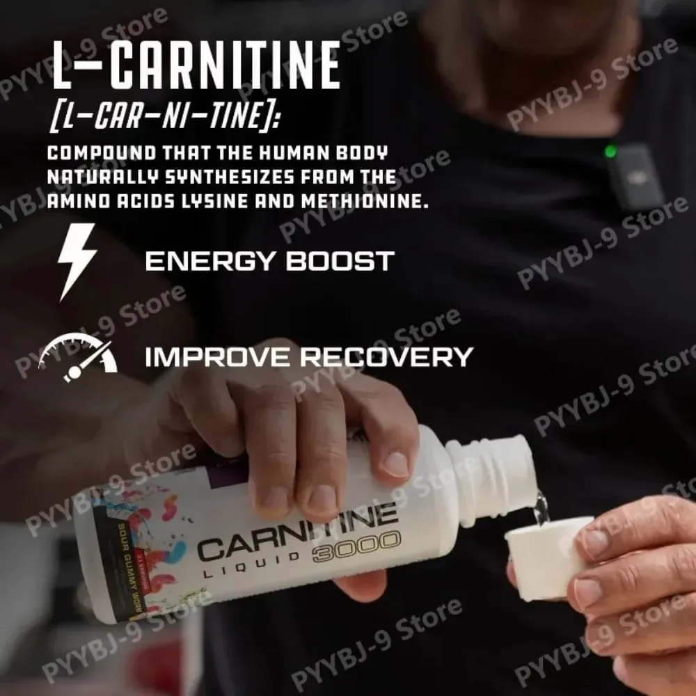 L-Carnitine Liquid 3000mg Sour Gummy Worm Flavor 31 Servings Fitness Supplement Amino Acid Drink Energy & Metabolism Support
