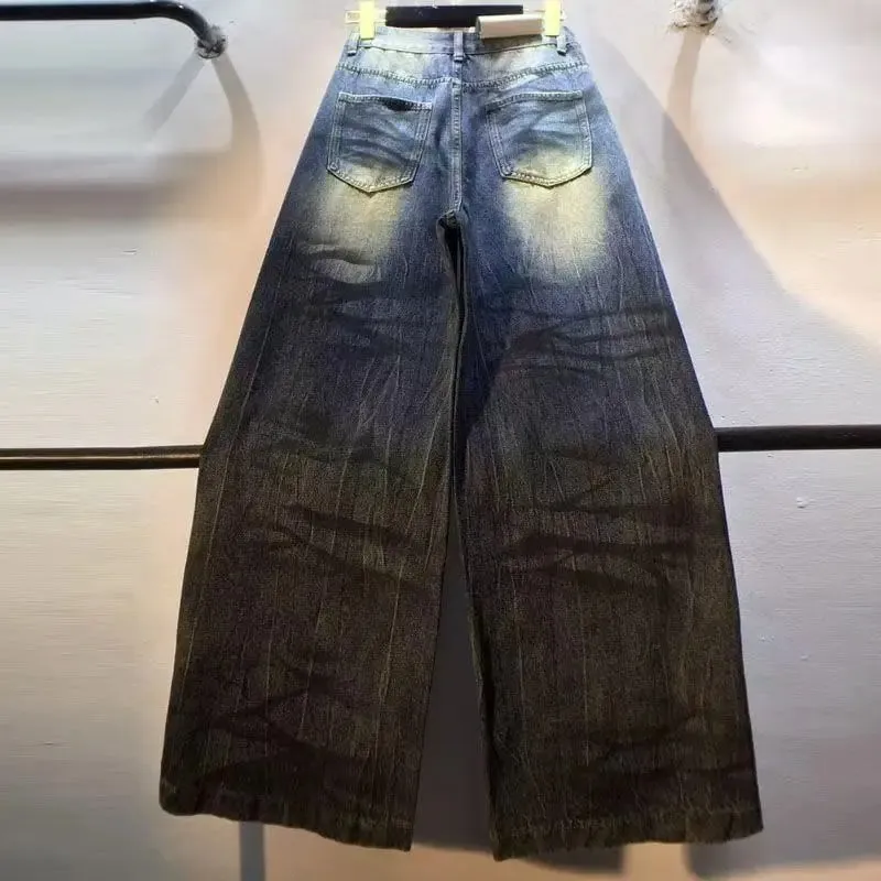 Harajuku Vintage Graffiti Painted Baggy Jeans Men’s Loose Slimming Curved Blade Wide Leg Pants Streetwear Fashion Trendy Autumn