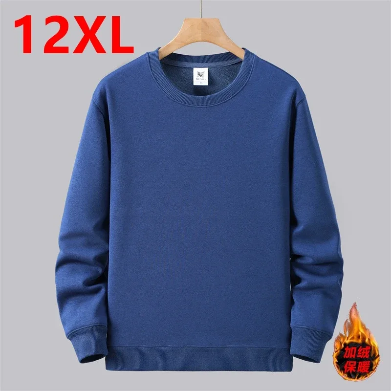 Large Size Men's Sweatshirt Crewneck Pullover Male Extra Big Plus 7XL 10XL 12XL Autumn Winter Fleece Lined Casual Clothing Loose