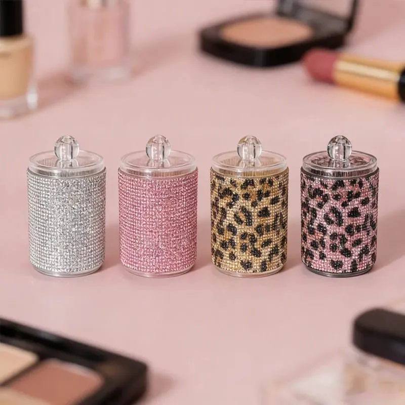 Luxury Diamond Cotton Swabs Storage Case Portable Makeup Cosmetic Organizer Dust-proof Jewelry Storage Container Makeup Tools
