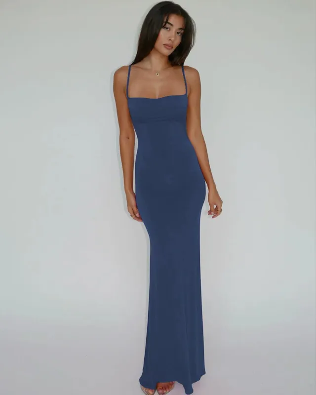 Hugcitar Summer Solid Sleeveless Backless Elegant Sexy Bodycon Y2K Maxi Prom Dress Women Clothes Birthday Party Casual Y2K