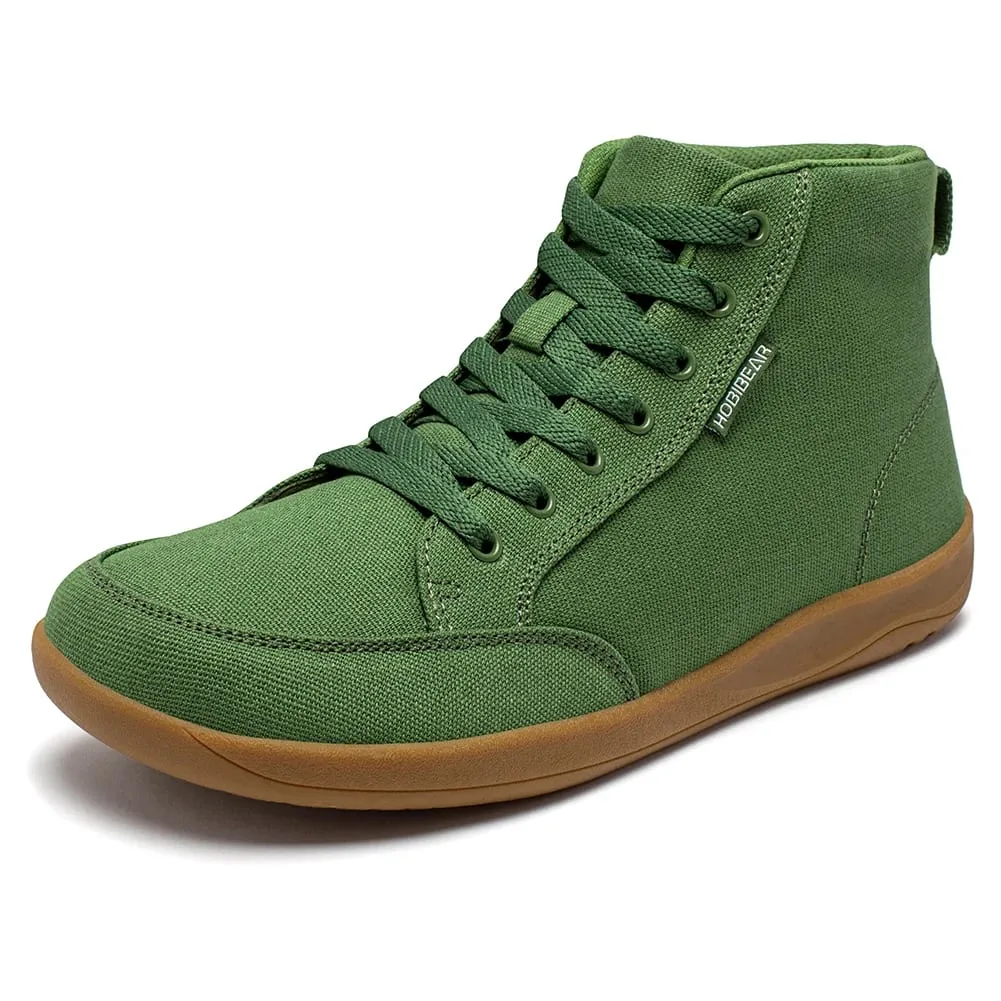 Mid-Top Barefoot Shoes Unisex Wide Toe Box Canvas Sneakes Zero Drop Lace Up Outdoor Walking Shoes