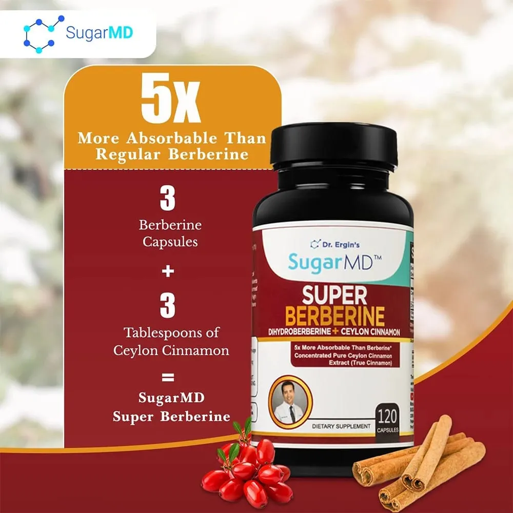 Suplement SugarMD 5X Super Berberine – 250 mg GlucoVantage Dihydroberberyna z 4000 mg cynamonu cejlońskiego do kontroli wagi