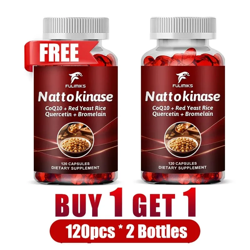 Nattokinase Supplement with CoQ10 Red Yeast Rice Quercetin Bromelain Support Blood Flow Heart Health Digestive Aid Energy