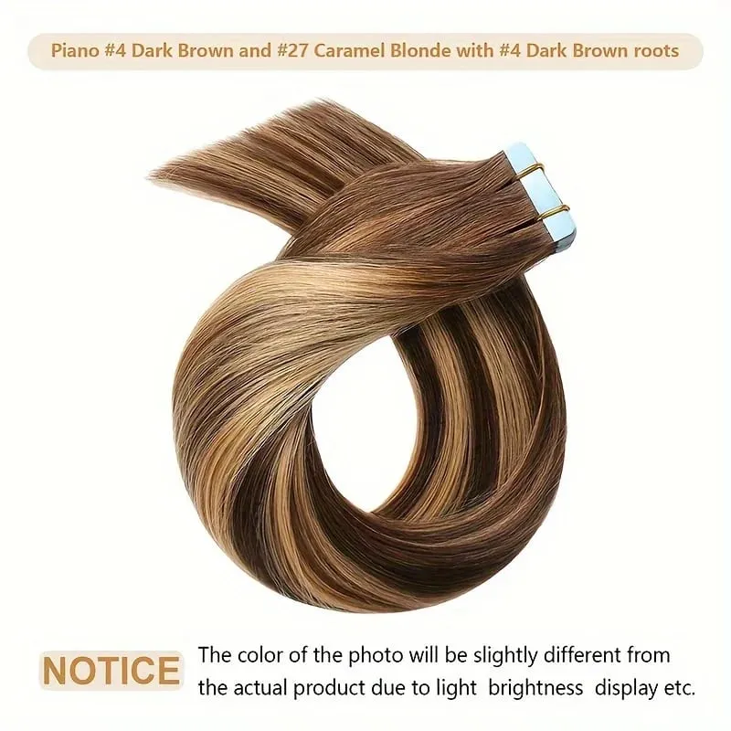 Ugeat Tape in Synthetic Hair Extensions 24' Machine Remy Hair Straight Hair Ombre Blonde Color Hair 3g/Pcs 30G/10 Pcs