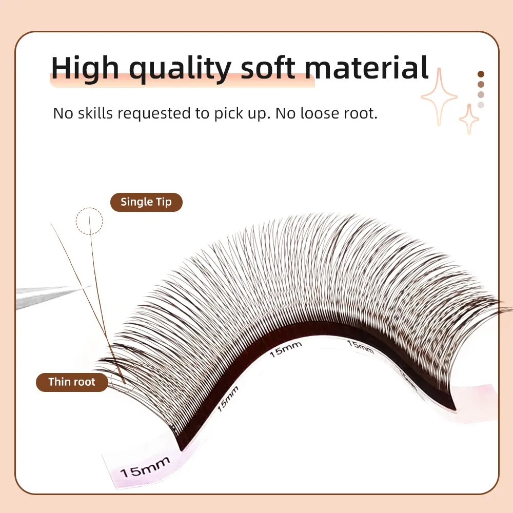 Yelix Brown 2D Y Premade Eye Lashes Single Tip Lash Extension Natural Makapal Malambot Walang Maluwag Root Easy Fan Salon Lash Cilios Y