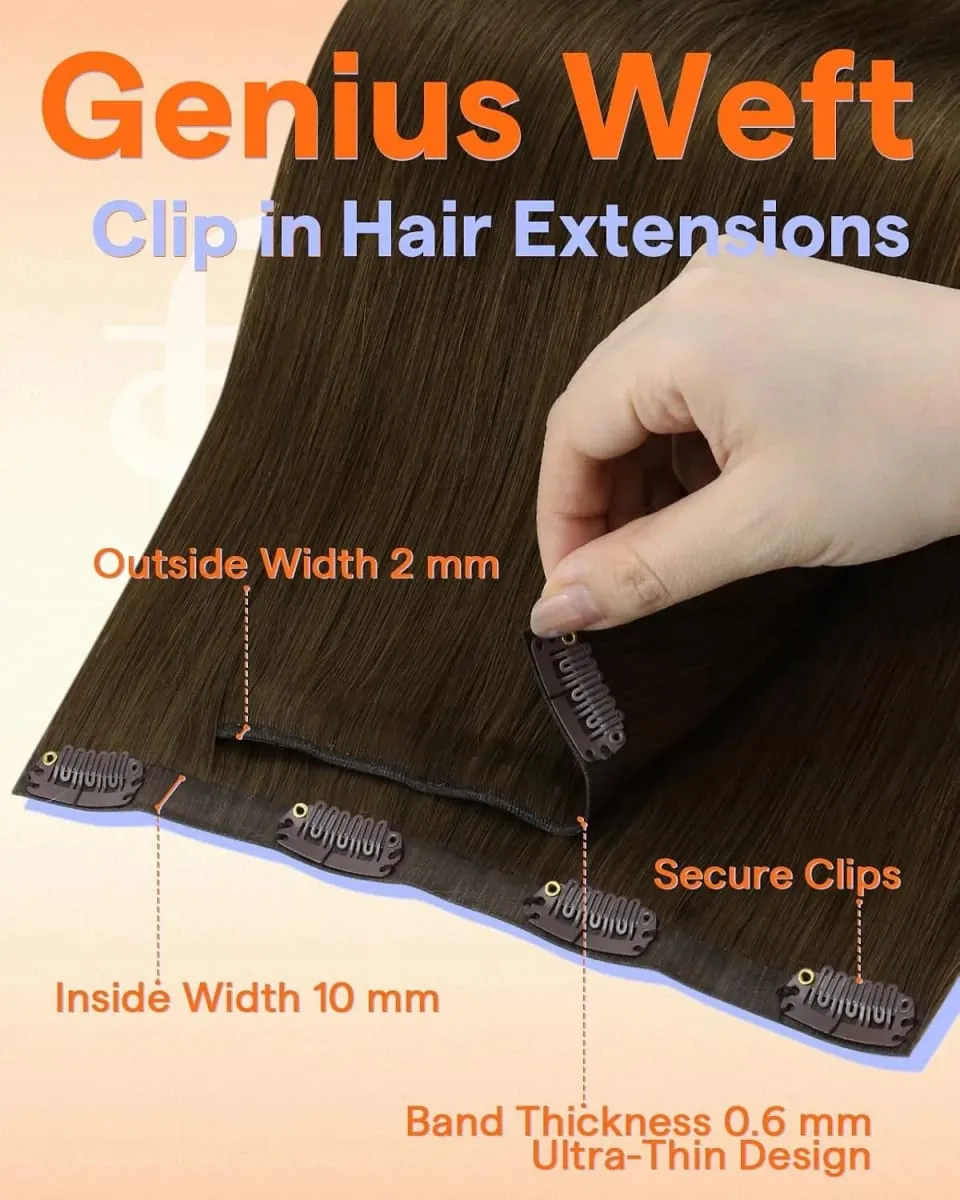 Full Shine 7 Pcs Genius Weft Clip In Hair Extensions Human Hair Seamless Invisible PU Weft Clip Ins For Women