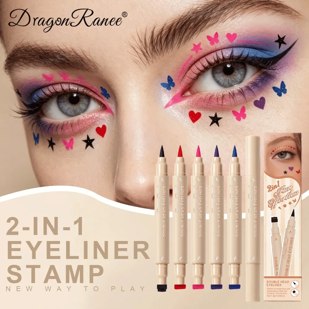Double Head Eyeliner Stamp Waterproof Colorful Eyeliner With Heart/Star/Butterfly/Triangle Liquid Liner Seal Decorative Makeup