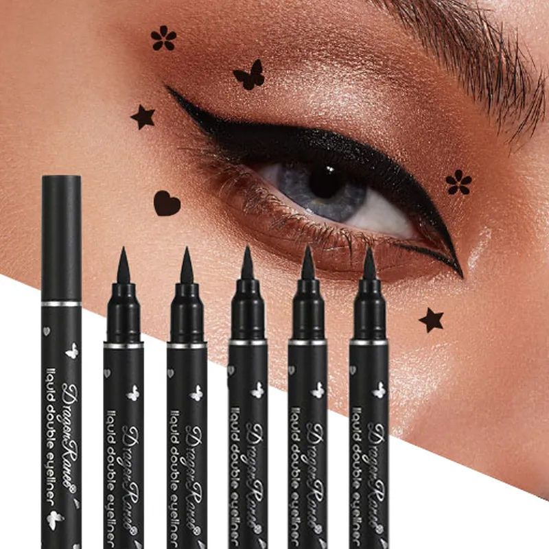 Dragon Ranee Black Stars Hearts Eyeliner Stamp Pencil Double-head 2 IN 1 Smooth Quick Dry Liquid Eye Liner Shape Pen Eyes Makeup