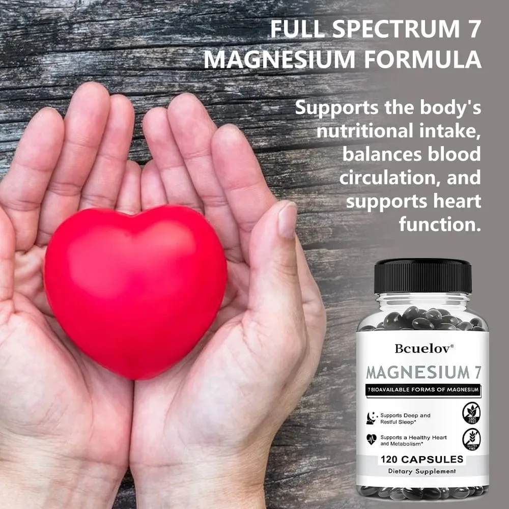 Suplemen Magnesium 7 Kapsul Magnesium Alami untuk Tidur Jantung dan Dukungan Metabolisme dengan Vitamin B6 Vegan Non-GMO