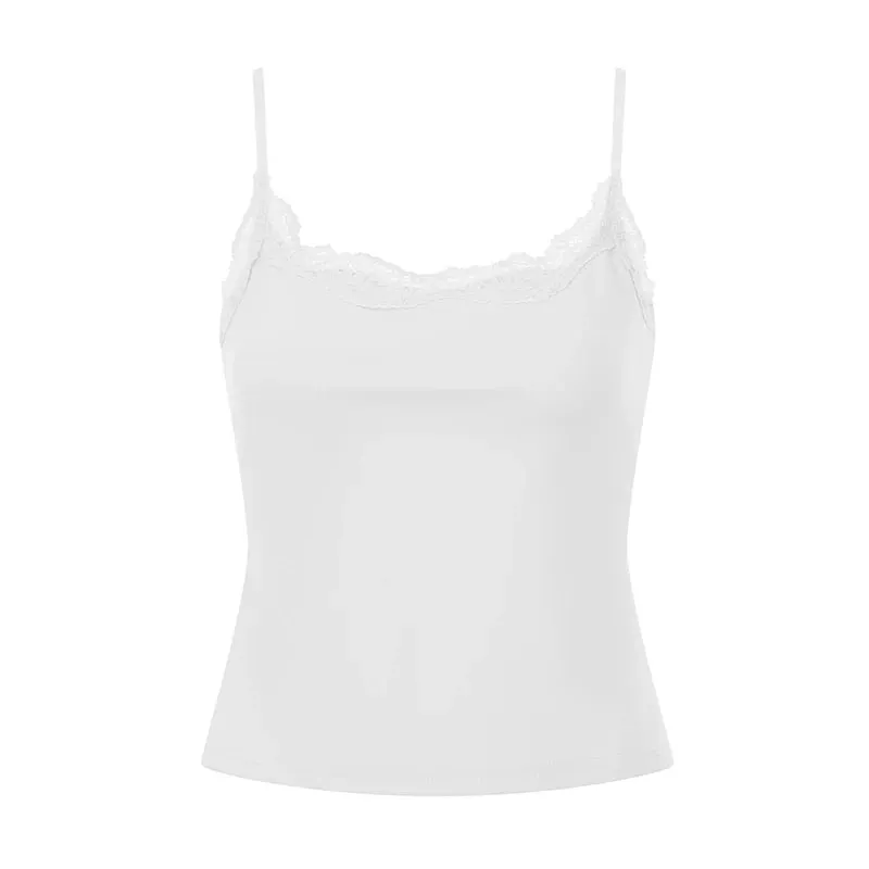 Women’s Lace Trim Pink Cami Vest Spaghetti Strap Sleeveless Slim Fit Tank Top Casual Summer Daily Wear Crop Tops Streetwear