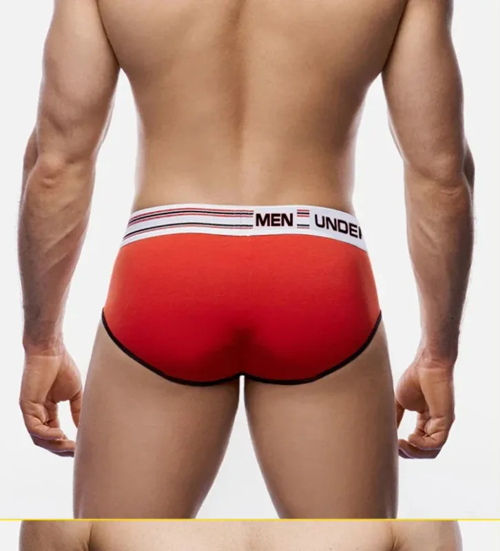 Celana Dalam Katun Warna Blok Pria, Pump! Logo Celana Dalam Kantong Cembung 3D Seksi Bertingkat Rendah Ikat Pinggang Lebar 3256813080433415