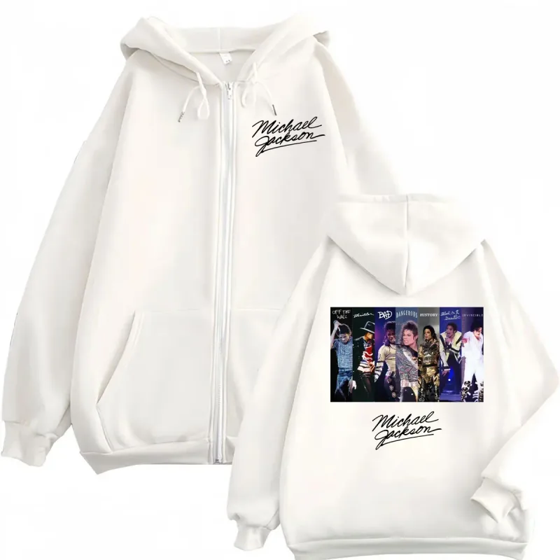 Vintage Classic Michael Jackson Graphic Zipper Hoodie Men's Women Rock Fashion Zip Up Sweatshirts Casual Loose Fleece Pullovers