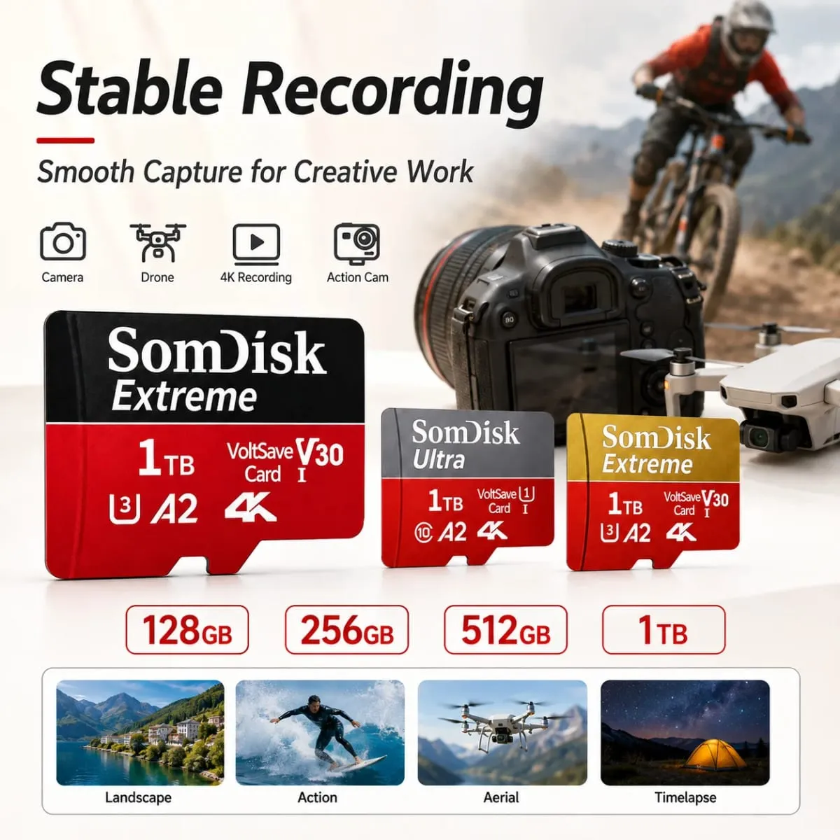 Durable Micro TF/SD Card 64GB 128GB 256GB 512GB Fast Transfer SD Memory Card USB Flash Memory Card for Mobile Phones/PC/Laptop